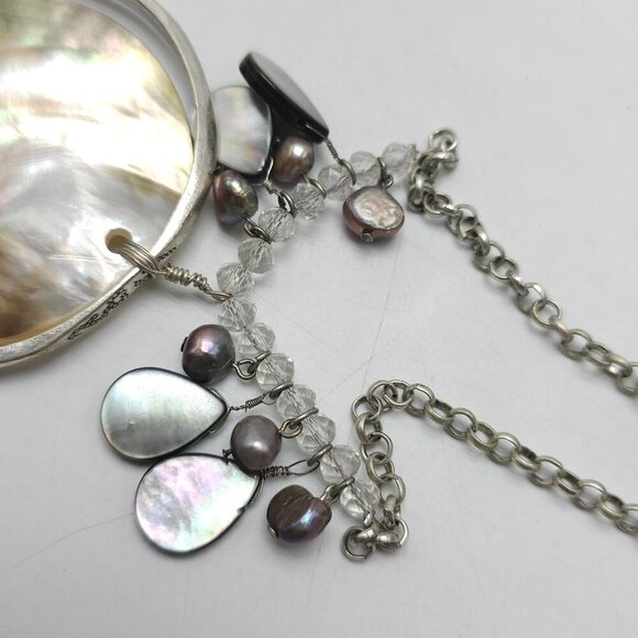 Shell Pendant Necklace With SilverTone Chain MOP Beaded Accents By Chicos - Picture 5 of 7